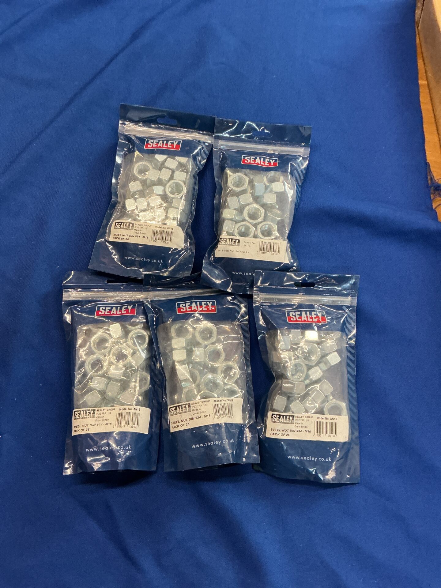 1269 Five Bags of Sealey steel nuts Din 935-M16