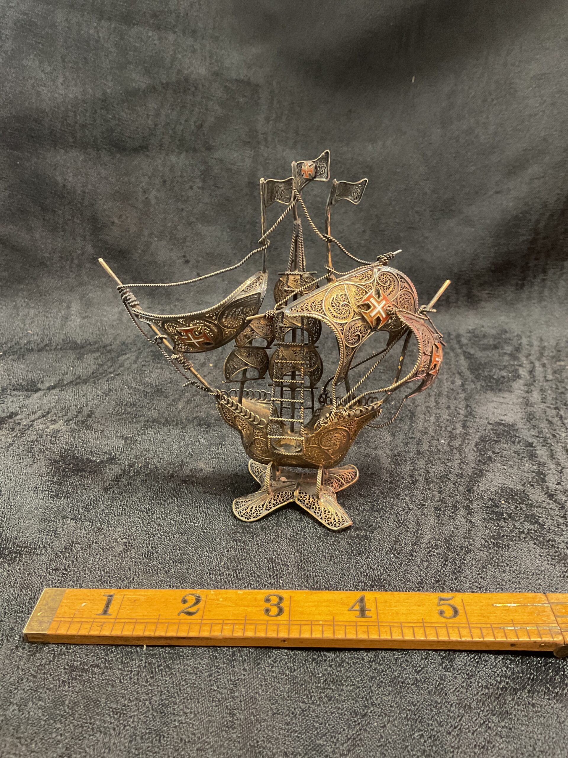 952 Filligree silver gilt model galleon