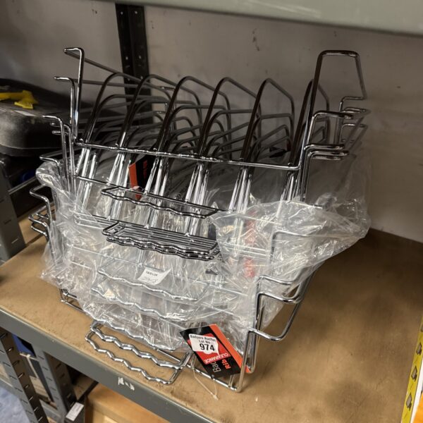 New stainless steel barbecue rib rack in original packaging.