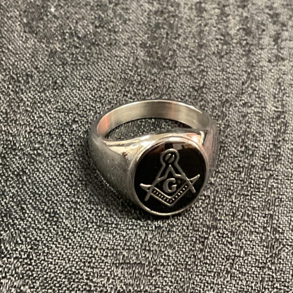 Steel Masonic ring size y with prominent emblem.