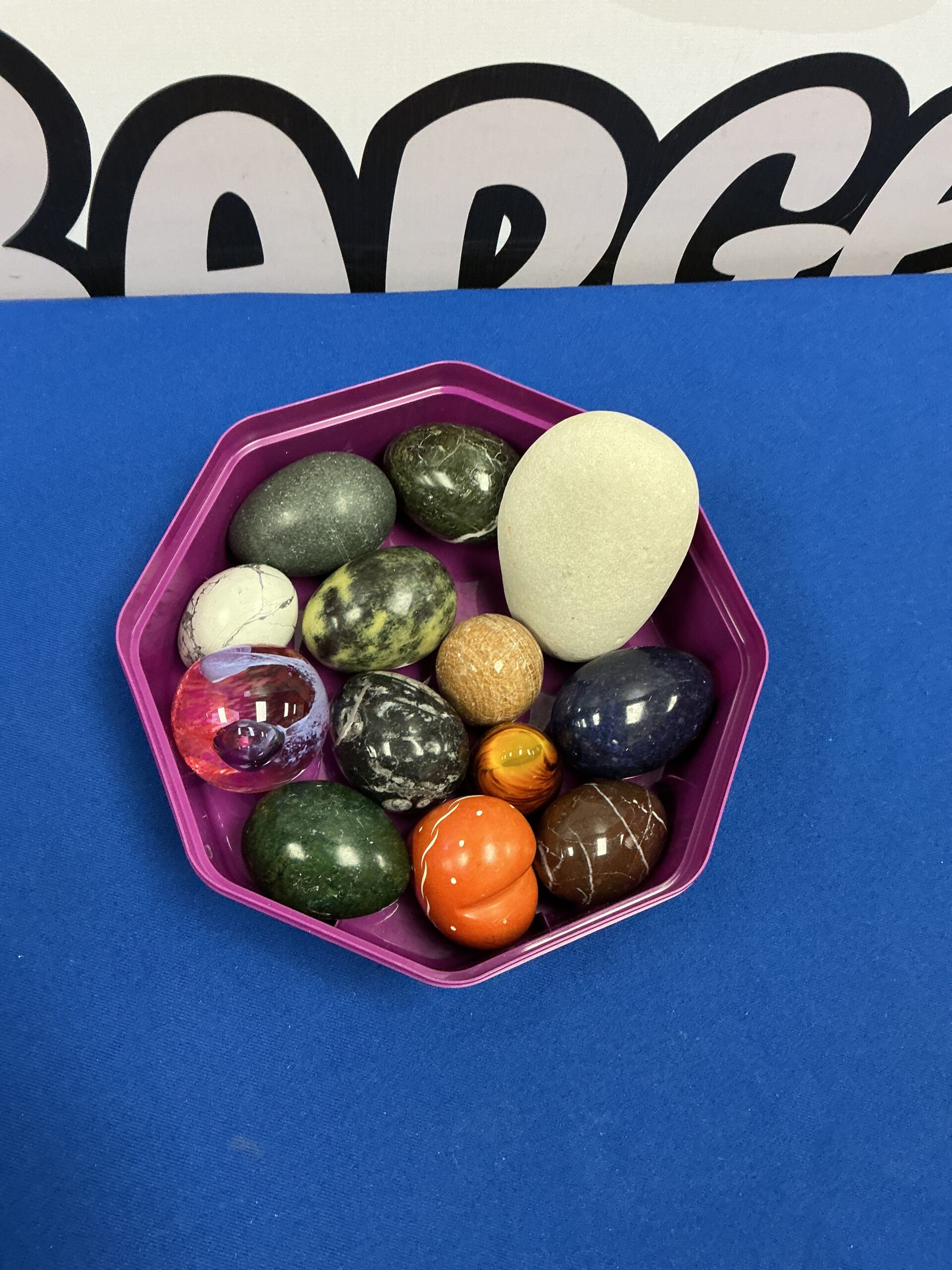 297 Box of stone eggs