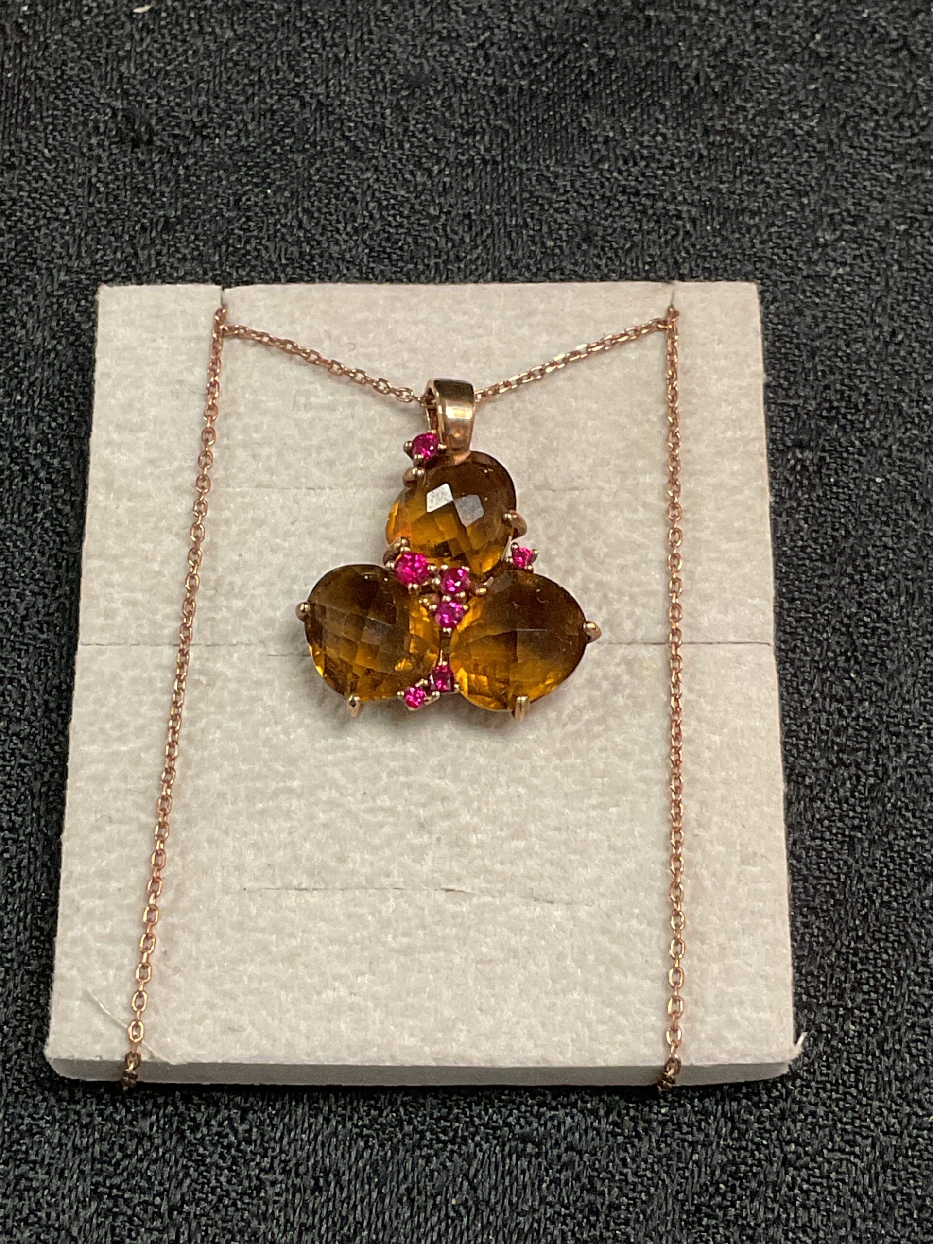805 Swarovski three amber stone 925 silver gilt pendant necklace