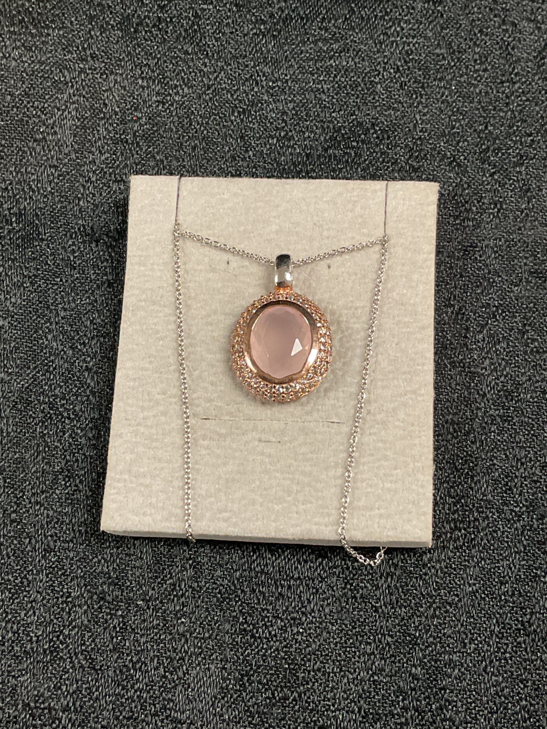 862 Swarovski gilt pink stone pendant necklace