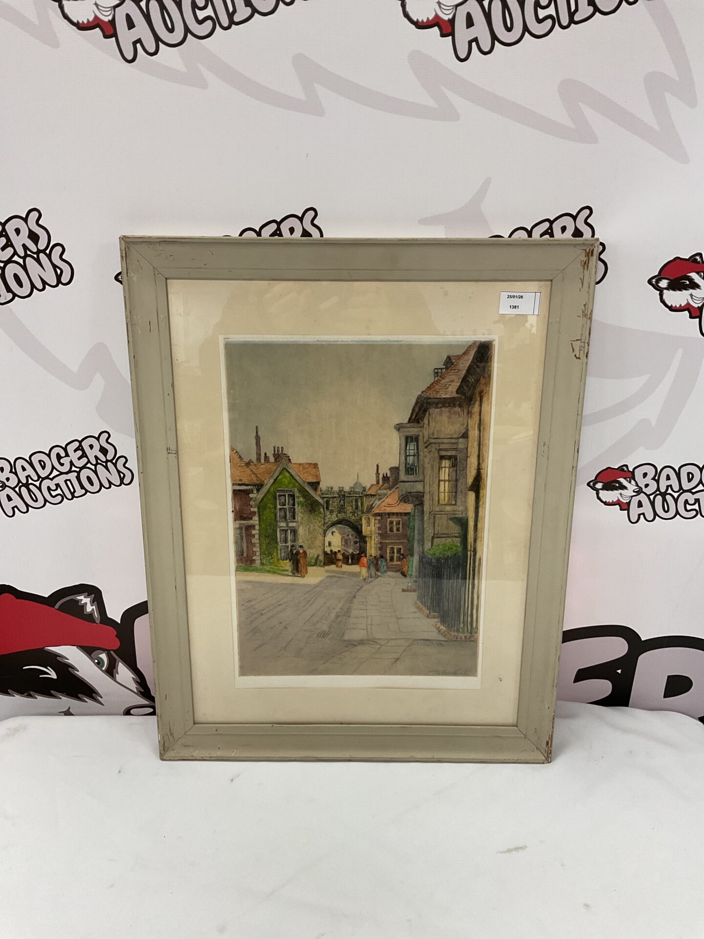 716 tatton winter signed coloured etching of close gate salisbury with blind stamp