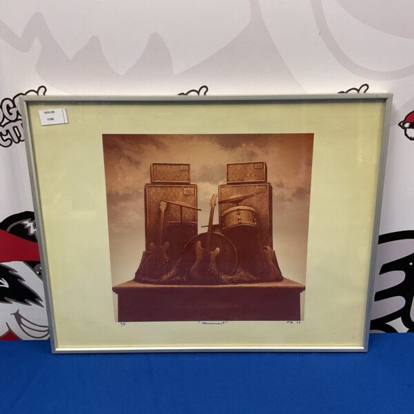 Limited edition T E 79 print of vintage Vox amplifiers and guitars.