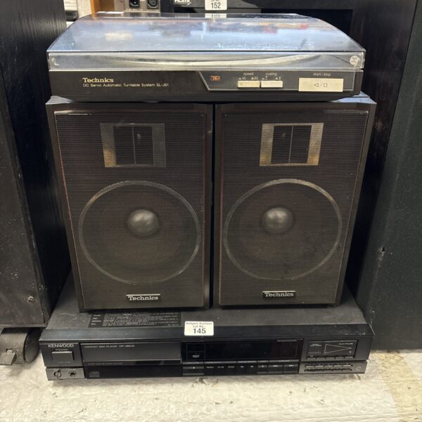 Vintage Technics DC Servo System with Kenwood CD player and speakers.