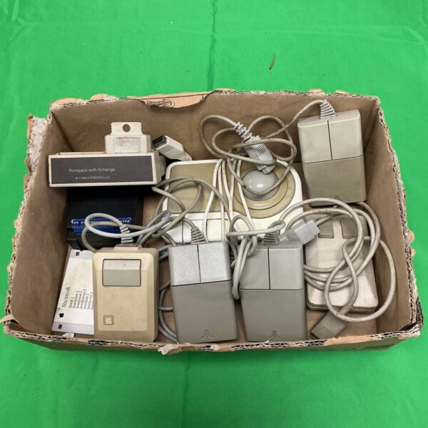 Vintage lot of computer mice and RAM modules.