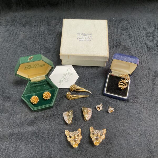 Vintage costume jewellery earrings lot, showcasing a variety of designs.