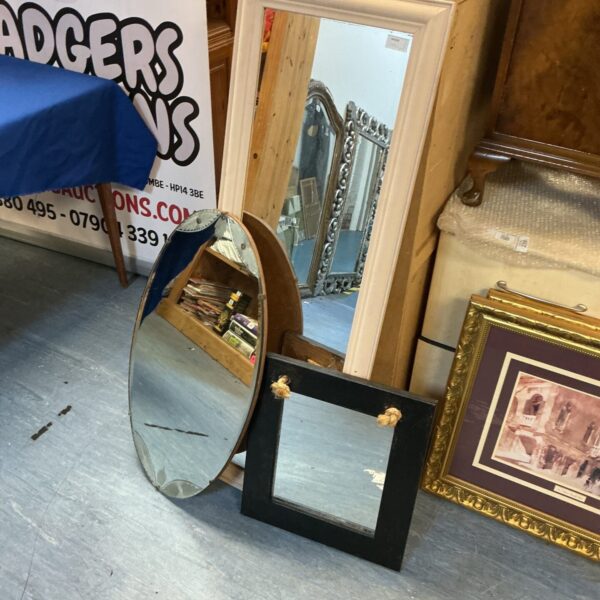 Lot of three vintage mirrors, including an oval gilt mirror.