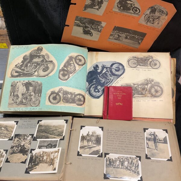 Vintage photograph albums and 1963 motor racing diary collection.
