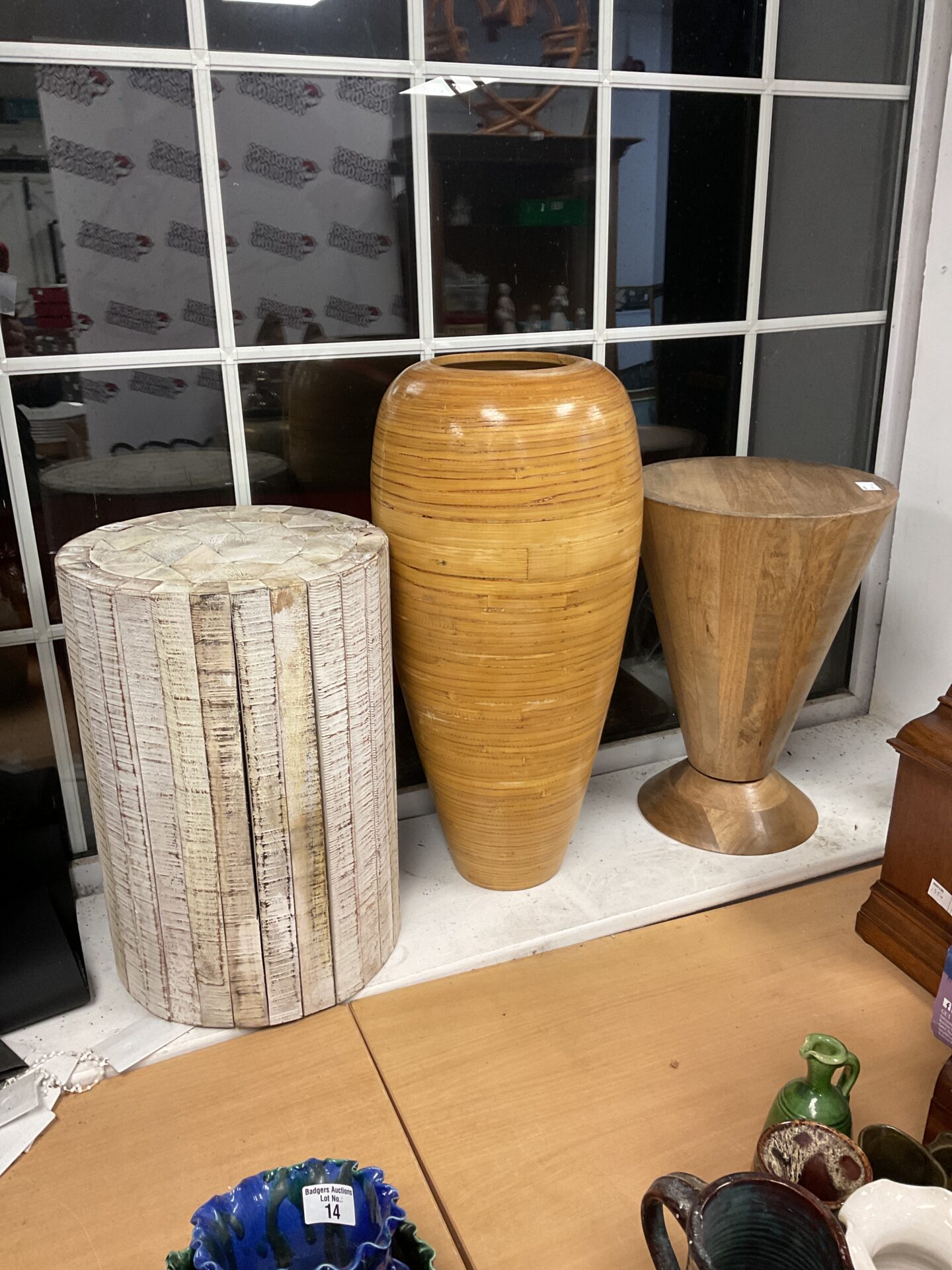 016 Three wooden jardinier pot stands