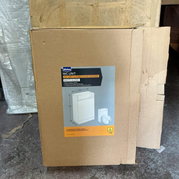 White gloss Wickes WC unit with concealed cistern for bathroom installation.