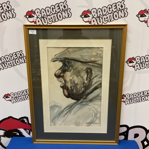 Signed William Wild watercolour portrait of a gentleman in a flat cap.