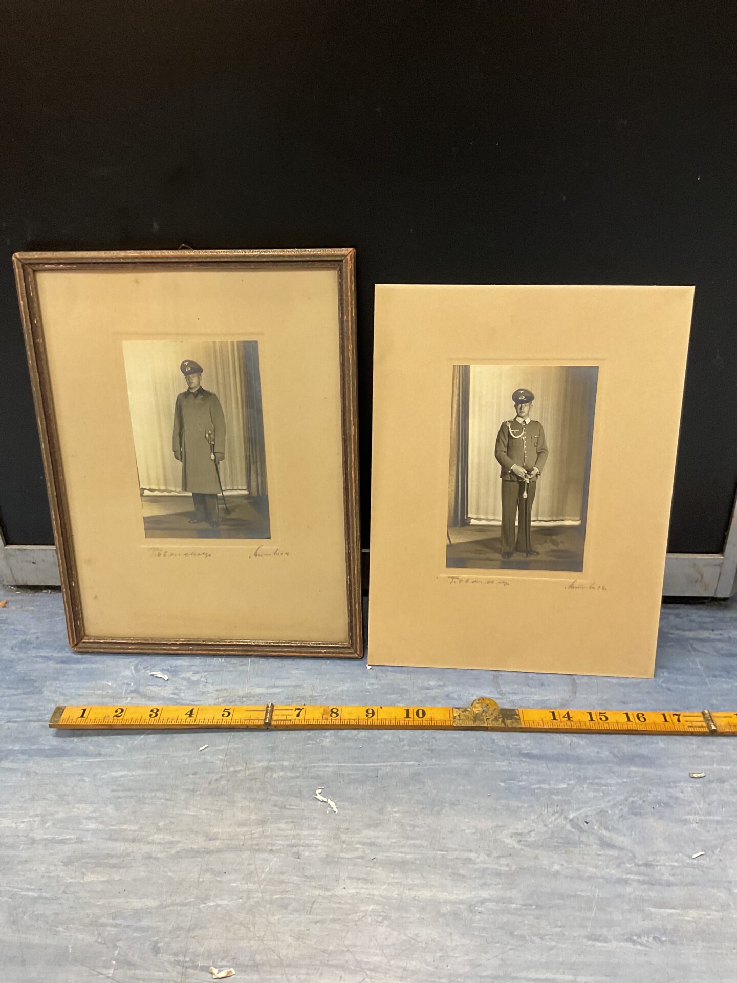 888 Two World War II German original photographs of officer with sword one in frame