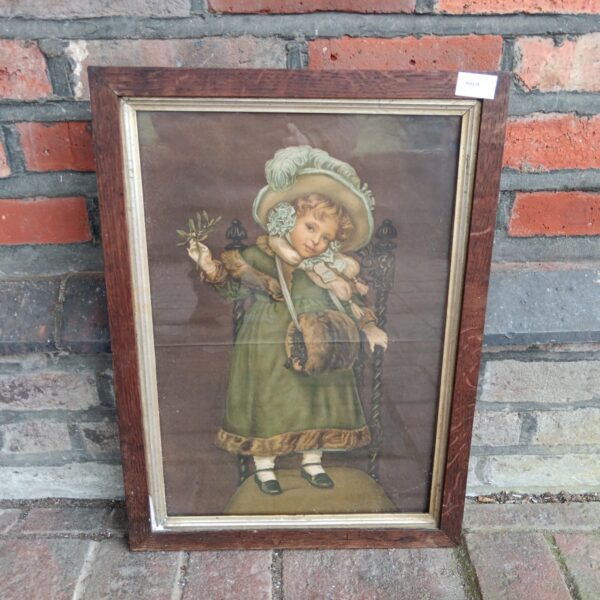 Vintage Framed Colour Lithograph 'Tiss Me' after Kate Greenaway