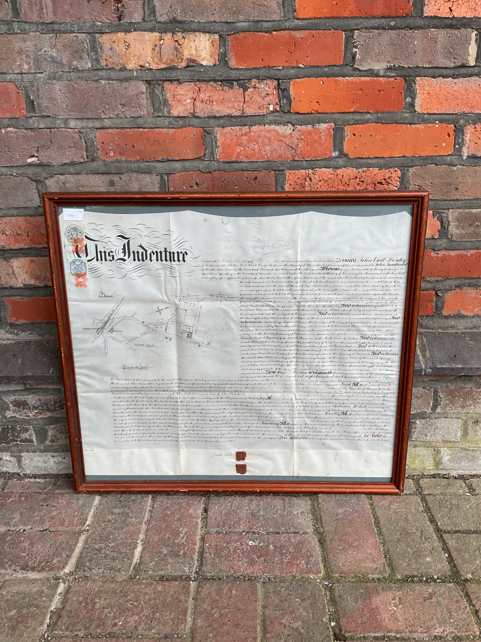 789 1901 framed indenture manuscript with gwr railway line on map