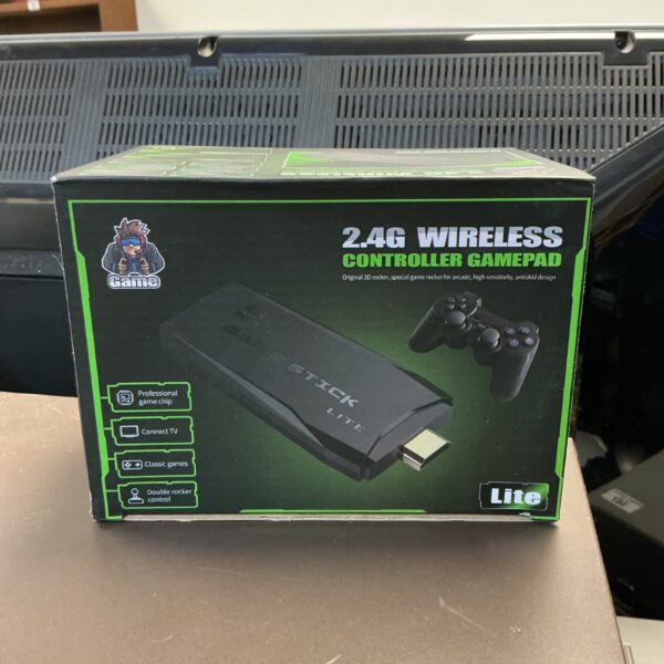 Front view of a black 2.4g wireless gamepad.