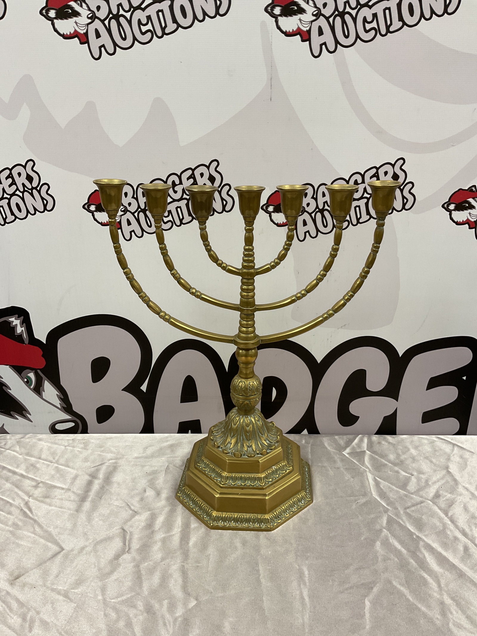 051 Antique brass menorah candelabra 39cm tall
