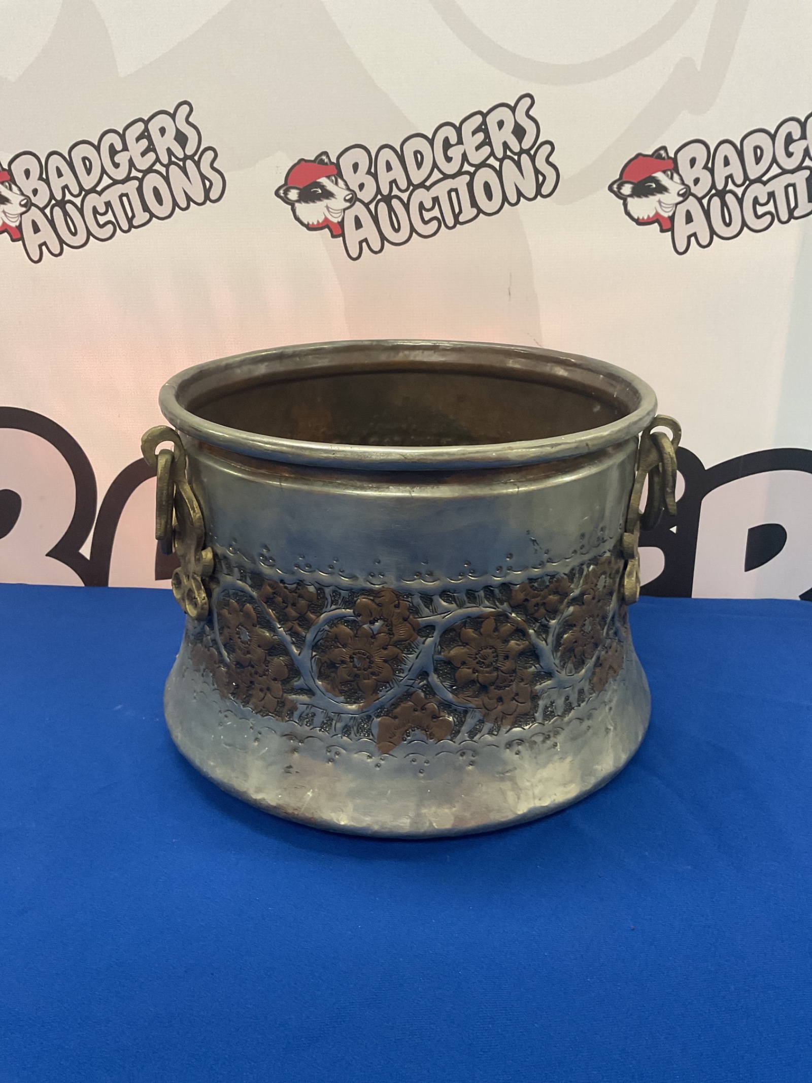 026 Antique copper art nouveau cauldron
