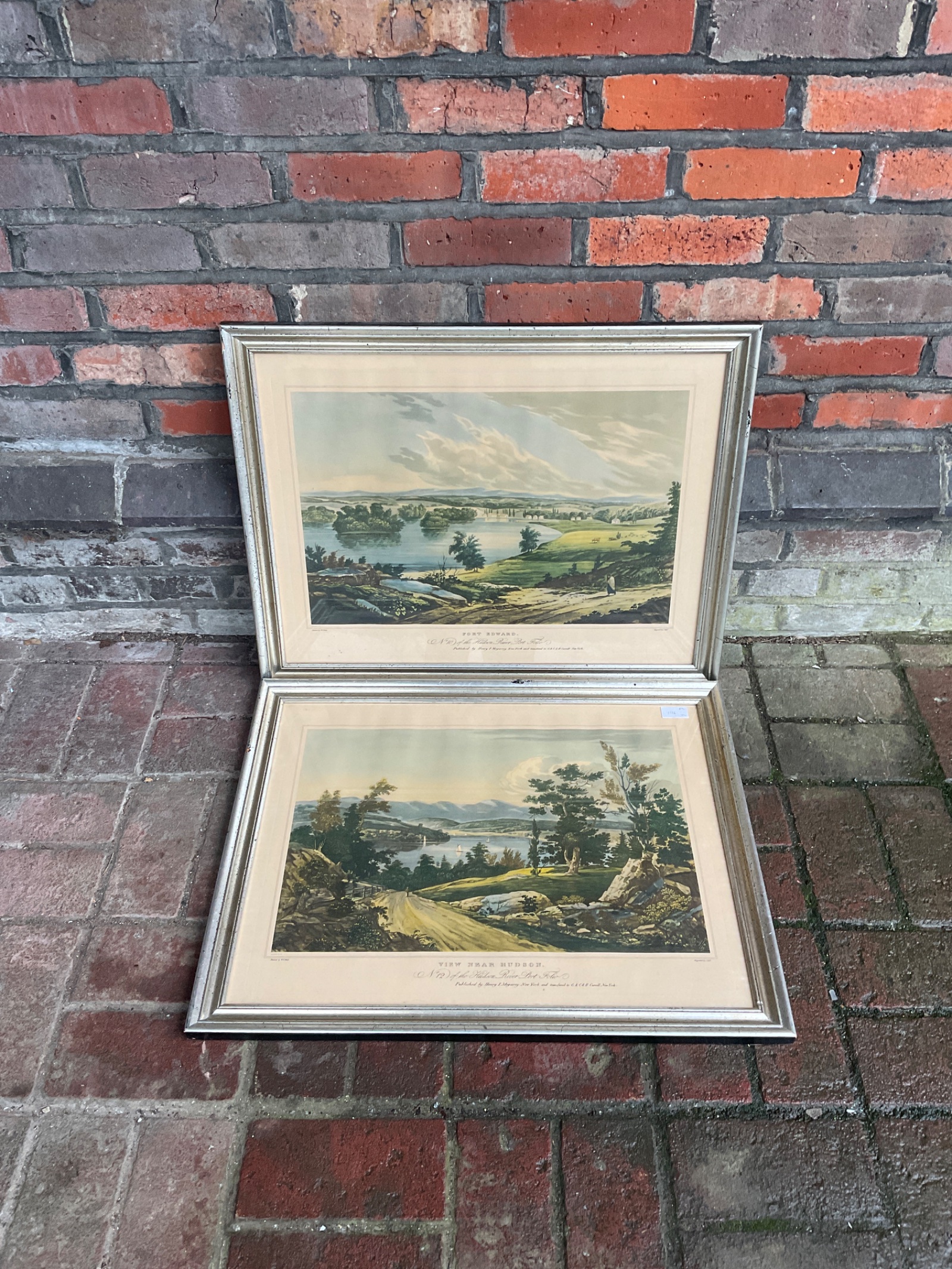 679 Pair of w g wall framed coloured engravings of a view near Hudson & fort edward
