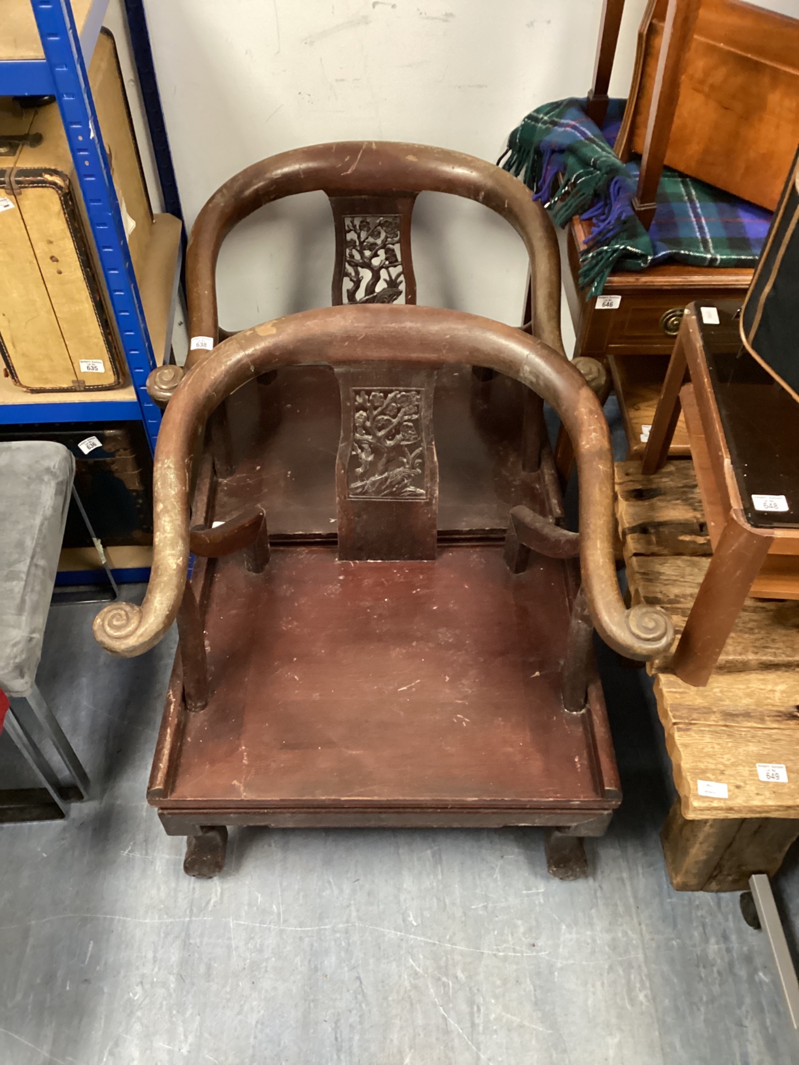 638 Pair of antique oriental armchairs