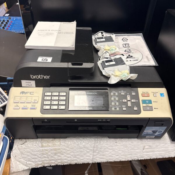 Brother MFC-5890CN colour printer with cartridges, side view.