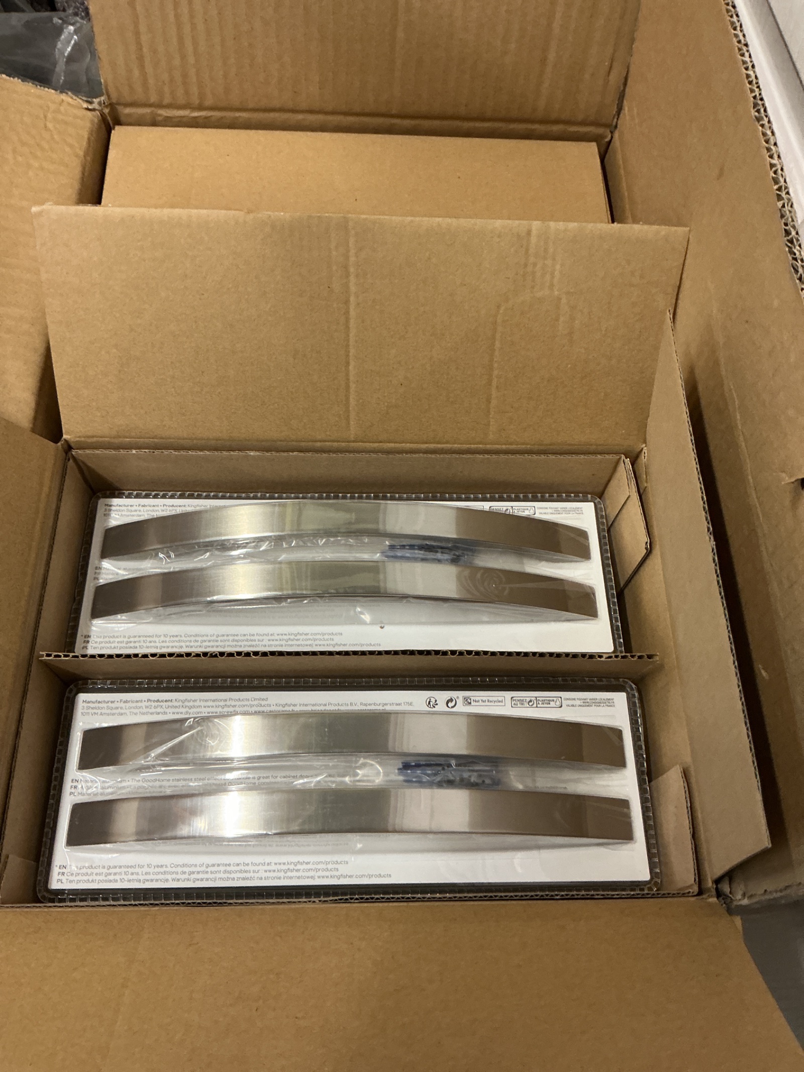 1294 Box of brushed steel Cupboard handles