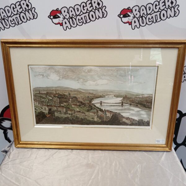 Vintage Budapest panorama print signed by Csurgoi Mate.