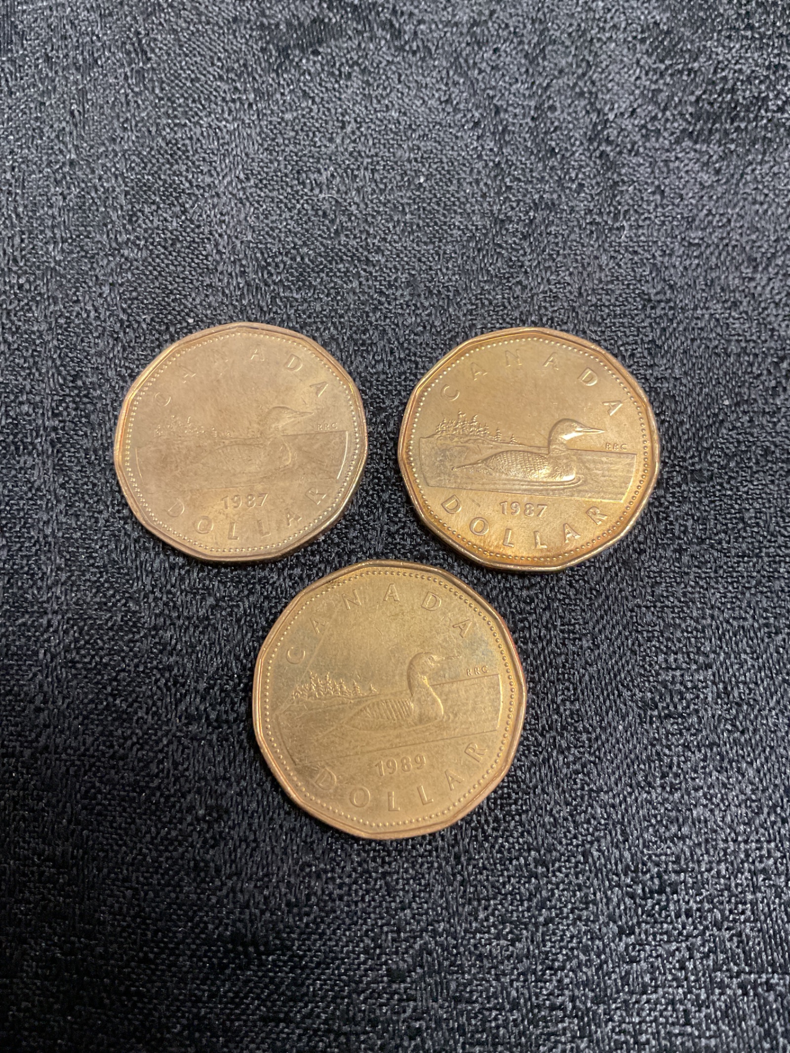 893 Three Canadian Bronze plated 1 Dollar Coins (loonies)