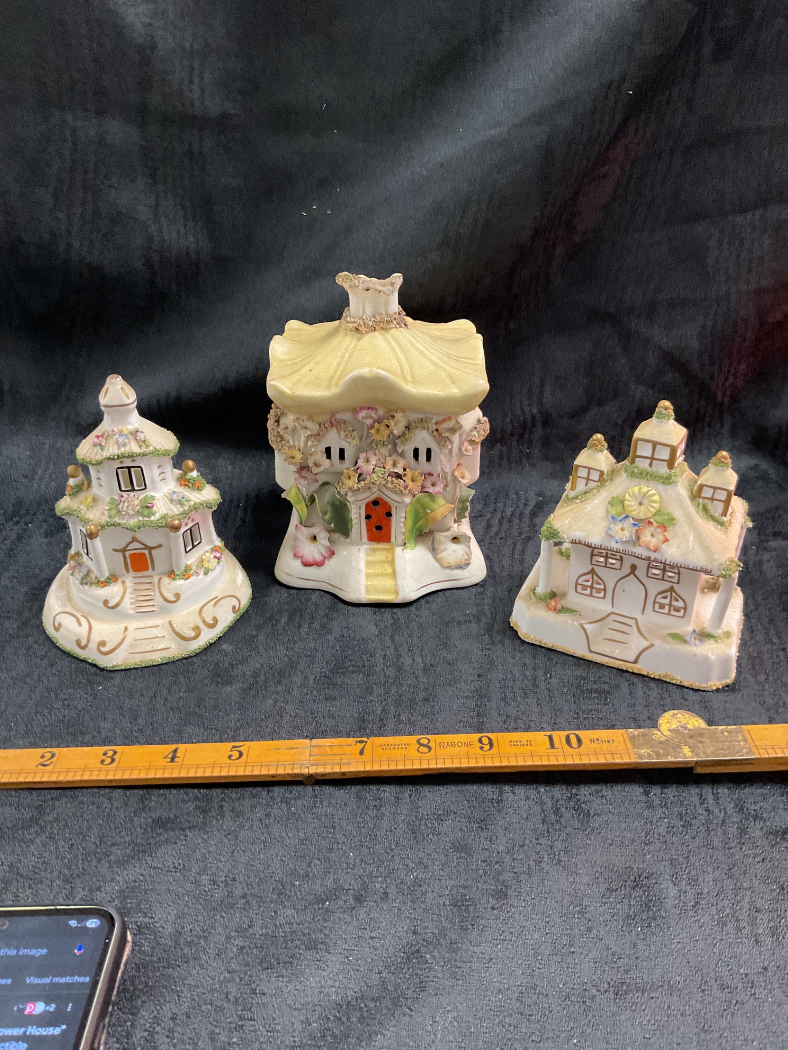 736 Three Coalport fine bone china pastille incense burners Dower House park lodge and large house