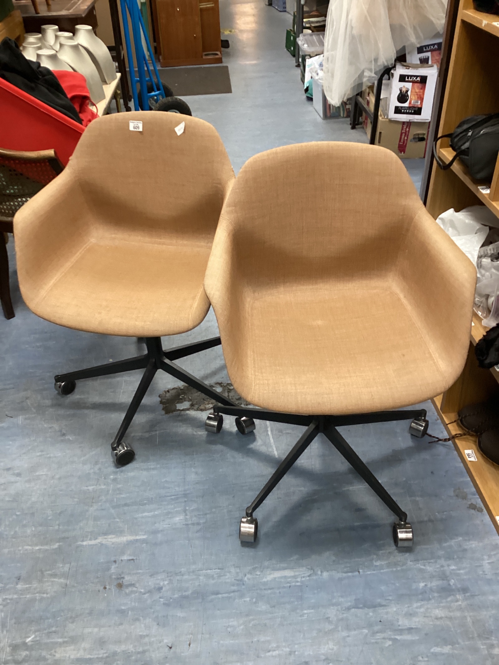 582 Two Ocee designer Tub chairs on casters