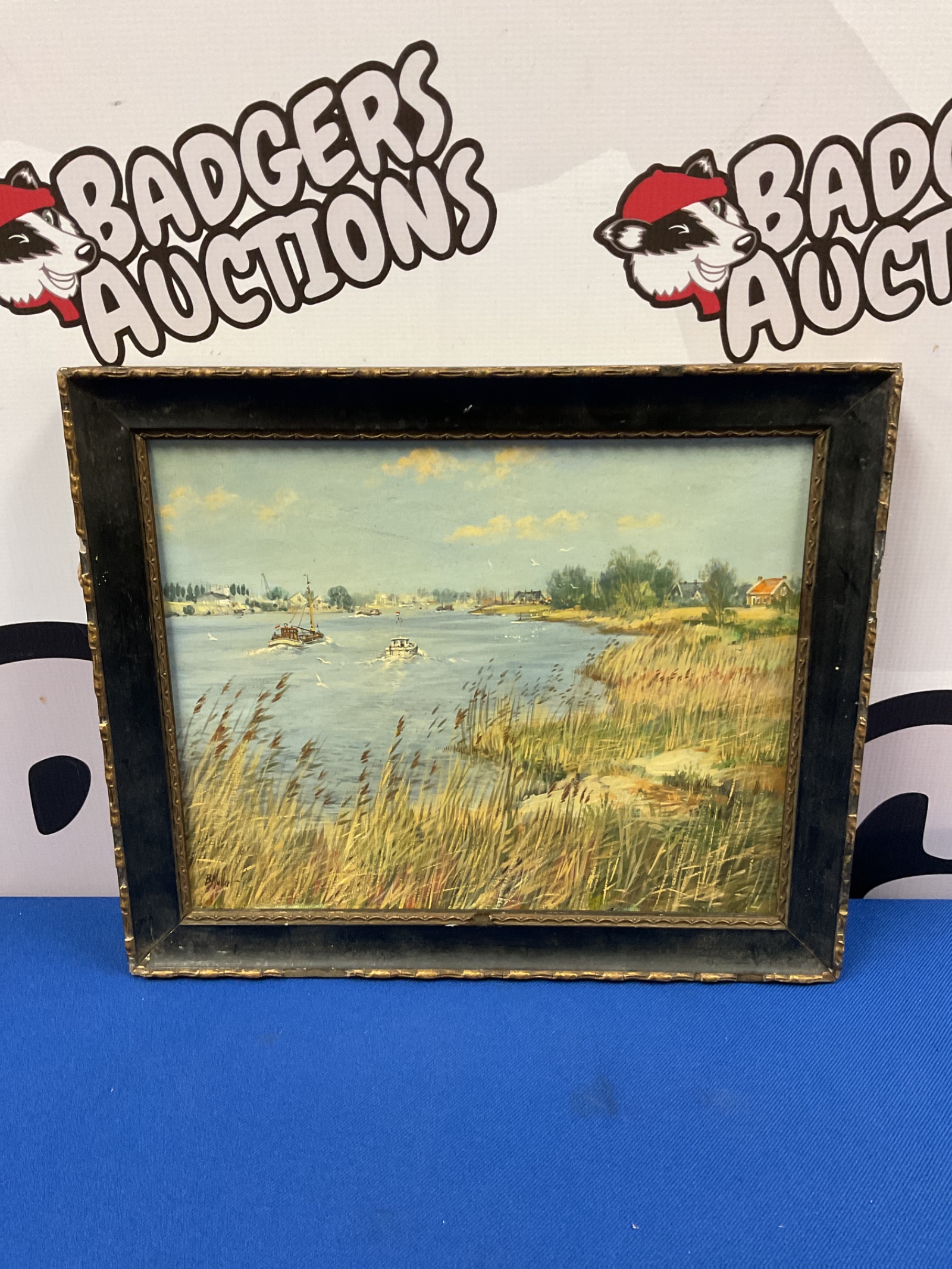 039 oil on panel streefkerk dutch canal scene tranquil view