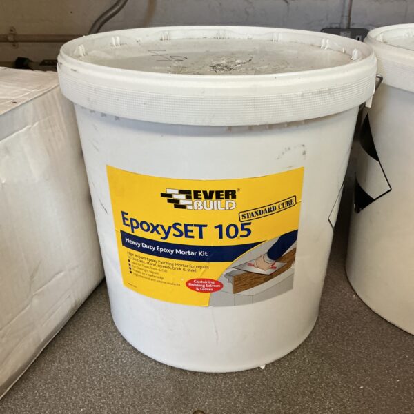 Unopened tub of Ever Build Epoxy Mortar for concrete and steel repair.