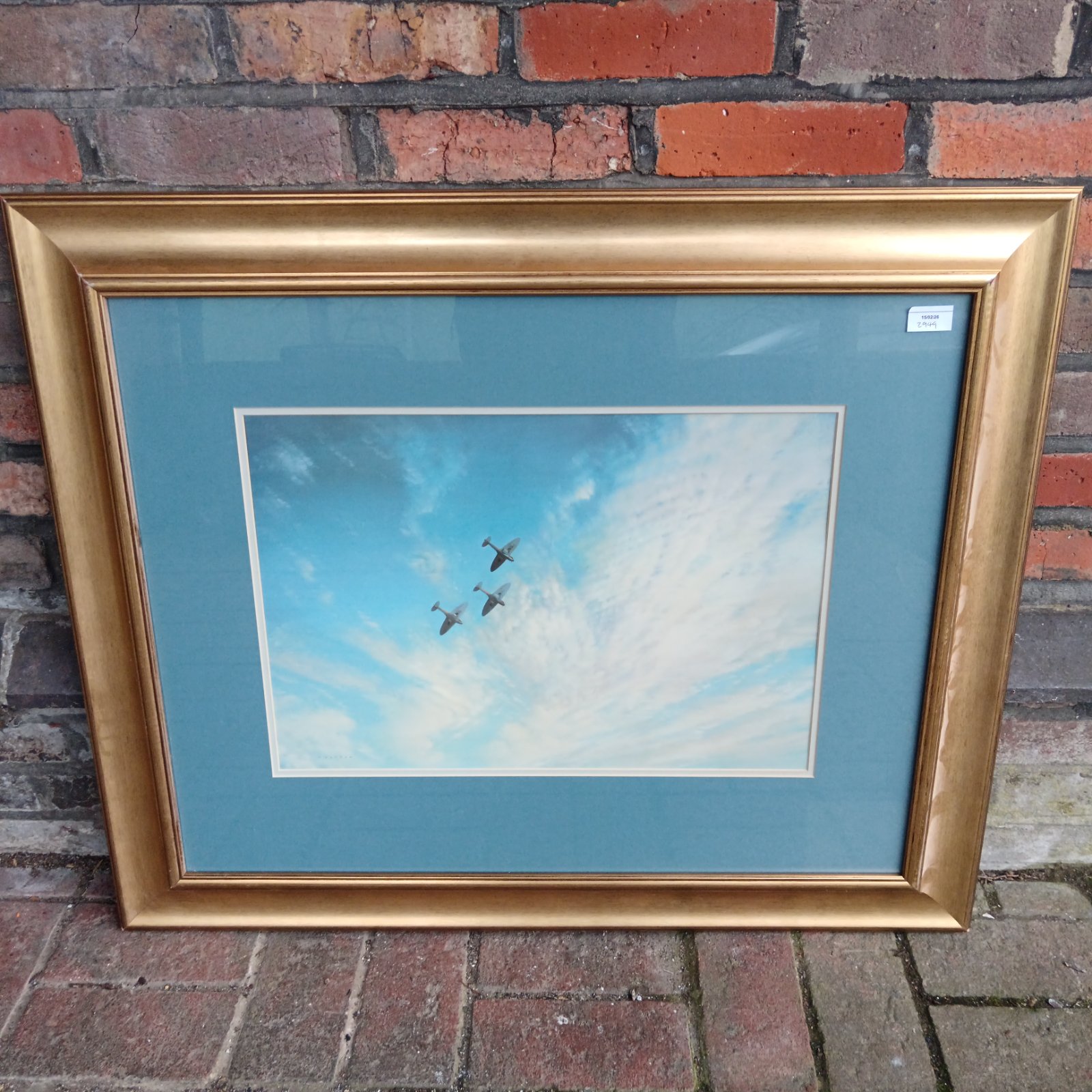 713 Large gilt framed Frank wooton spitfire print titled looking for trouble with certificate