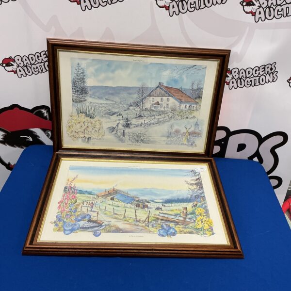 Vintage French countryside print in a simple frame.