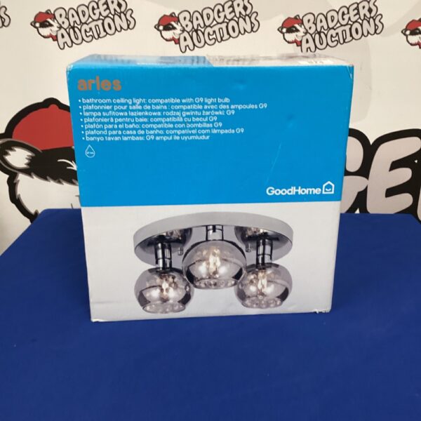 White glass Good Home arles bathroom ceiling light fixture.
