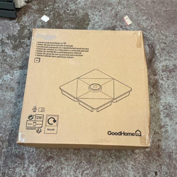 GoodHome square parasol base for garden or patio use.