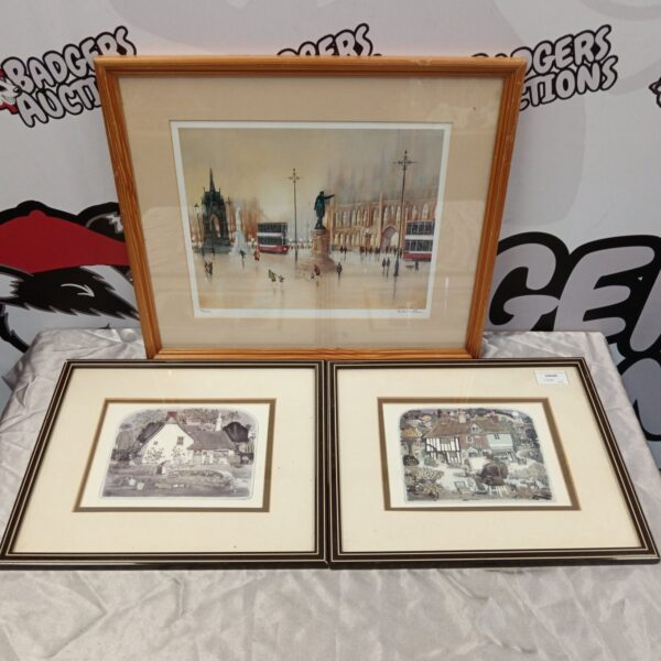 Pair of charming Graeme Clarke cottage prints in a frame.
