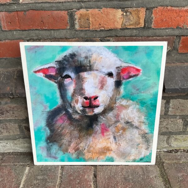 Charming H Wilson sheep print for farmhouse decor.