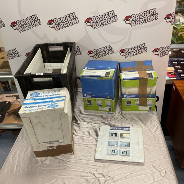 Quantity lot of used Gyproc Handi-Access Panels for building services.