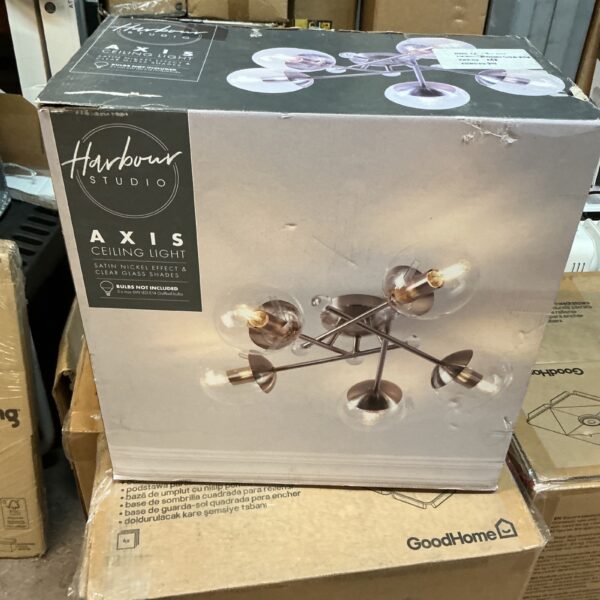 Chrome Harbour Axis ceiling light with multiple arms.