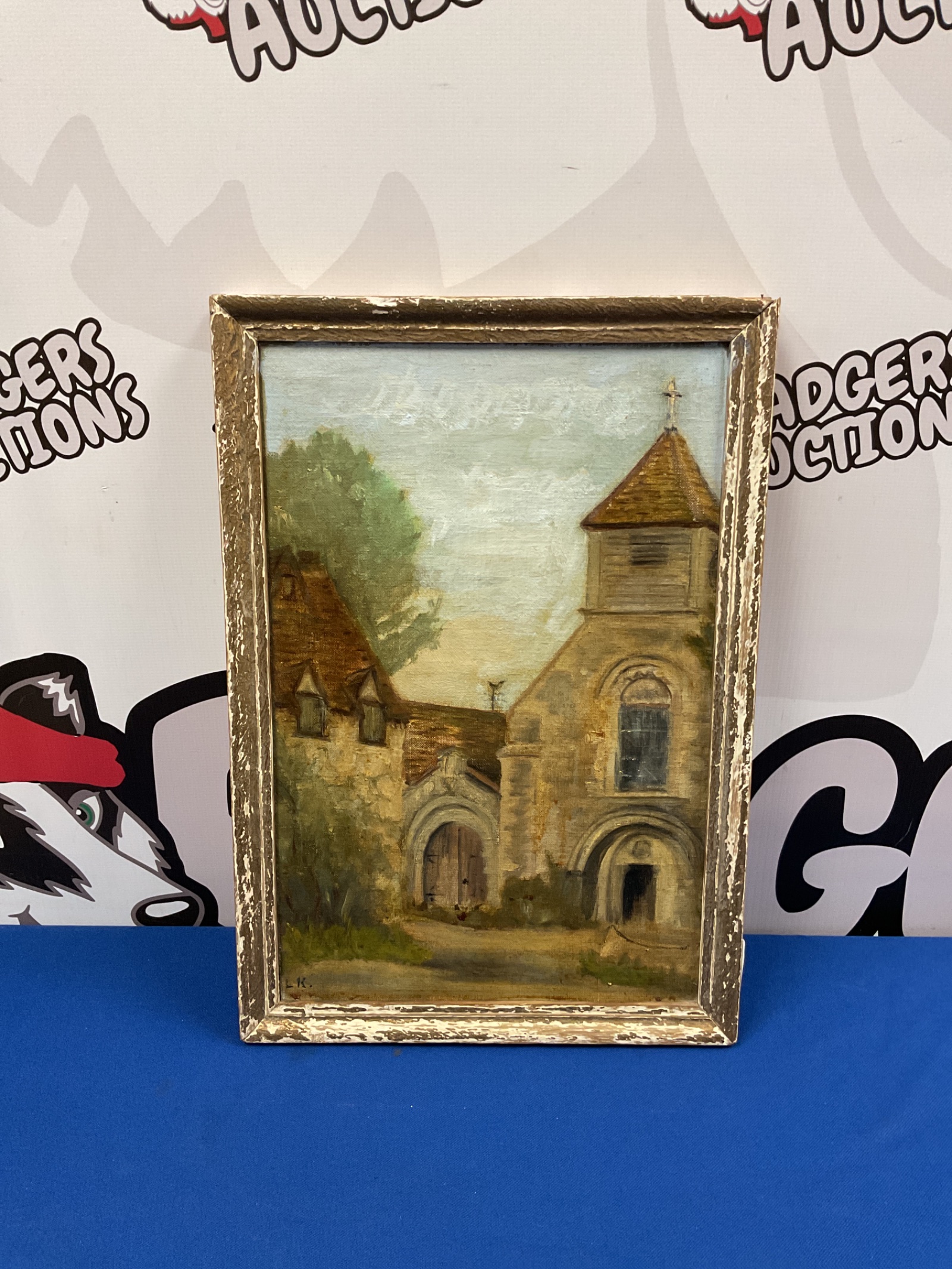 027 Antique L Keelan signed oil on board of hurley church Berkshire