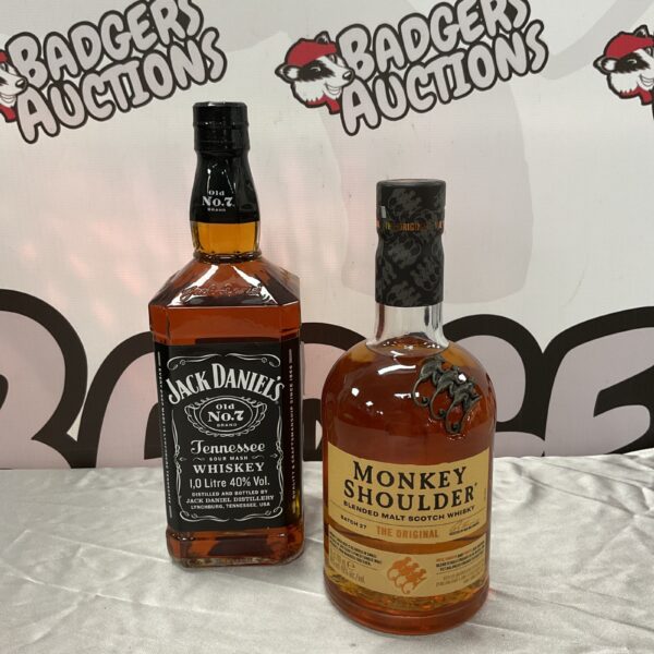 Whiskey bundle featuring Jack Daniel’s and Monkey Shoulder bottles.