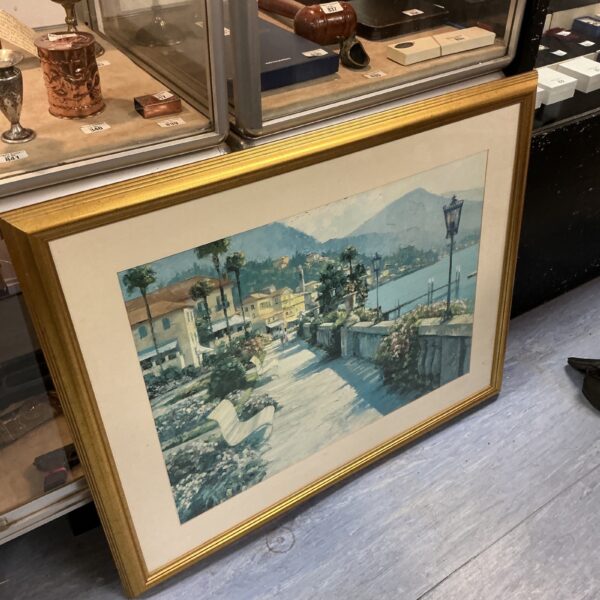 Large framed Lake Como print by Howard Behrens, Italian landscape art.