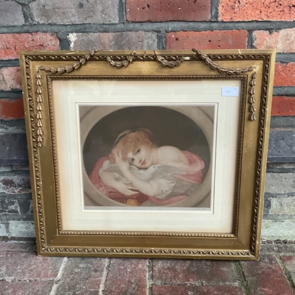 Antique M Cormack print of a classical lady in a white dress.