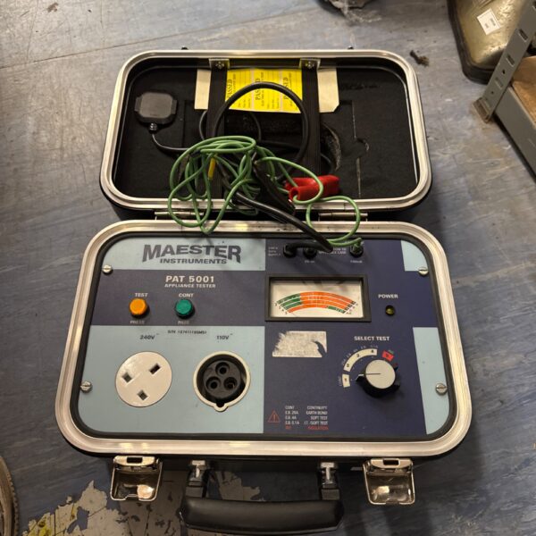 Vintage Maester Instruments PAT 5001 appliance tester in carrying case.