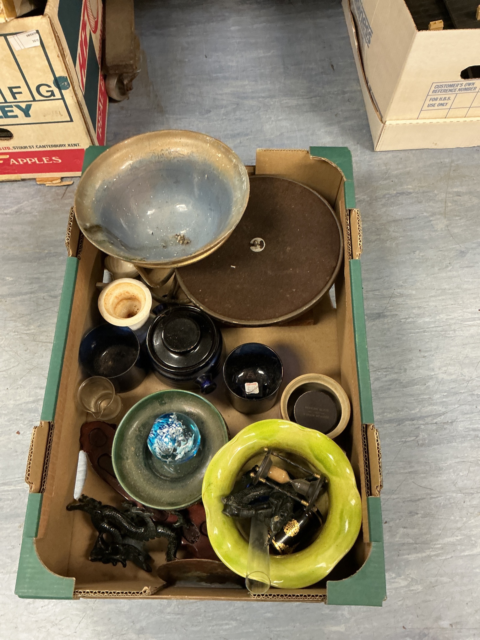 358 Box of mixed items inc paperweight