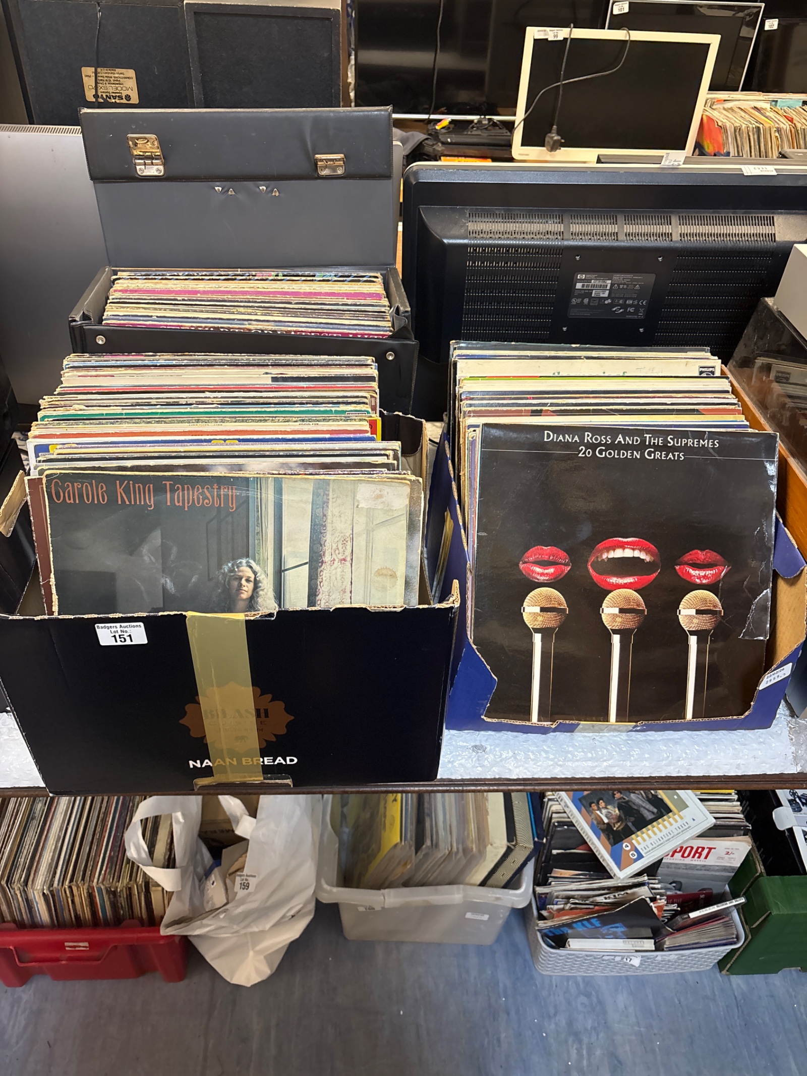 151 Three boxes of mixed 12” vinyl records inc diana Ross and Steve miller