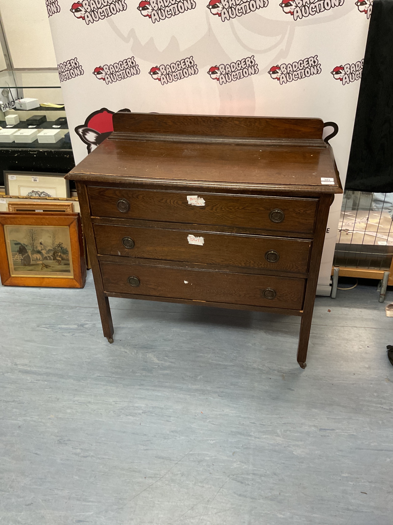 384 Oak Three Drawer Dresser