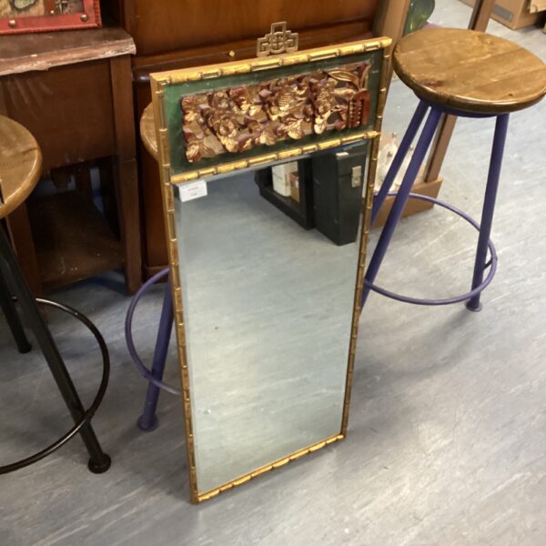 Vintage oriental bamboo style wall mirror for Asian decor.